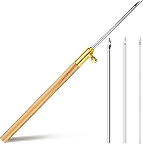 Holzgriff Punch Nadel Holzgriff Stickstifte Nähen Stickerei Punch Nadel Webwerkzeuge für Faden und Garn (2.2 mm, 1.6 mm, 1.2 m)