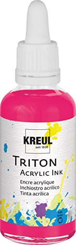 KREUL 17463 - Triton Acrylic Ink, fluoreszierendes Pink, 50 ml Glas mit Pipette zum Dosieren und Aufrühren, hohe Farbintensität, seidenmatt auftrocknend, für Leinwand und Papier