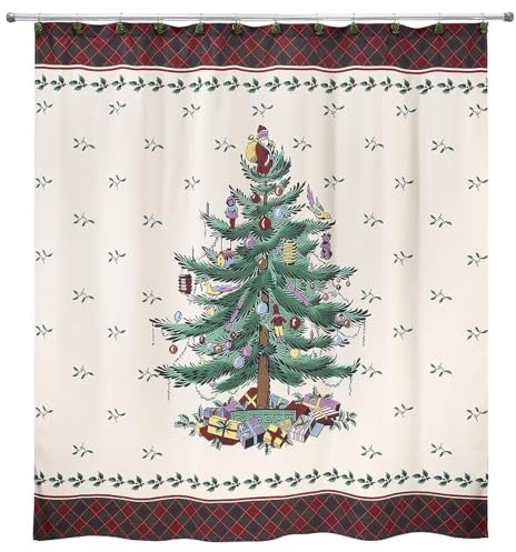 Avanti Linens Tartan Spode Weihnachtsbaum-Kollektion mit Tartanmuster, Mehrfarbig, Shower Curtain | Weihnachtsdesign, 183 x 183 cm, Stoffkonstruktion, maschinenwaschbar, Standardgröße
