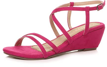 AJVANI Womens ladies mid high wedge heel slingback crossover strappy party sandals size