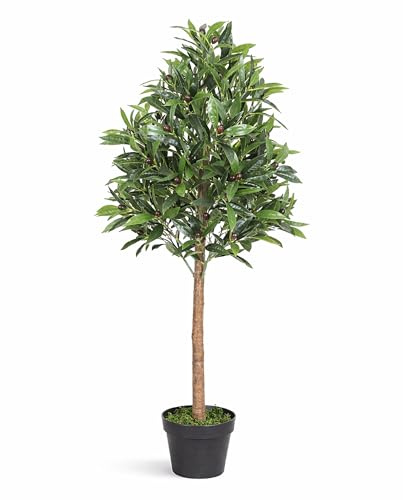 Decovego Künstlicher Olivenbaum, naturtreue Optik, Kunstpflanze mit Echtholzstamm, 110 cm, für Innenbereich, pflegeleicht & allergikerfreundlich