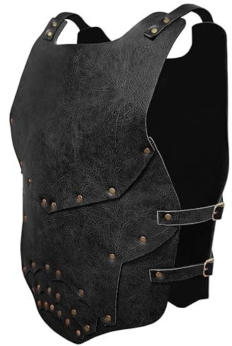 Mittelalter Brustpanzer für Männer Ritter Brustpanzer Kostüm Wikinger Leder Rüstung LARP Halloween Cosplay Party, Mittelalterliche Rüstung, schwarz, Einheitsgröße