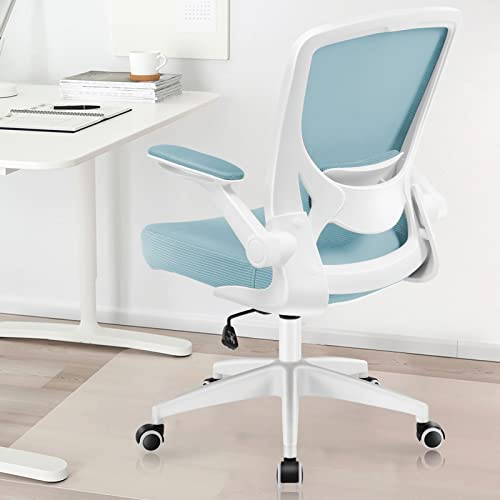 KERDOM Bürostuhl, Ergonomischer Schreibtischstuhl mit Klappbaren Armlehnen, 360° Drehstuhl Mesh Computerstuhl 9060 Hellblau