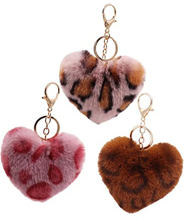 GALPADA 3 Stück Pom Schlüsselanhänger Muster Schlüsselpuppen Ketten Geformte Anhänger Ball Handtasche Ring Leopard Farbe Zartes Puffball Charms Hängende Mädchen