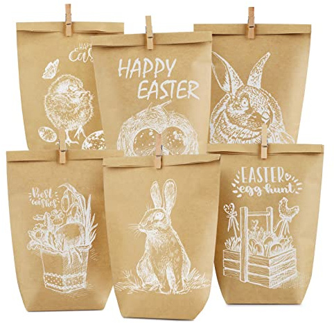 24 Ostertüten zu Ostern zum Selber Befüllen - Bedruckte Osterhasen Geschenktüten für Dekoration und Mitgebsel, Osternest mit 24 Geschenk Papier tüten, Osterdeko Basteln für Kinder und Erwachsene