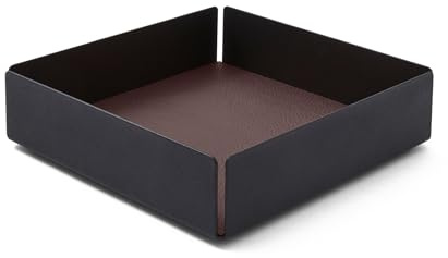 Eglooh - Dafne - Taschenleerer mit Struktur aus schwarzem Stahl - Innerer Boden aus echtem Leder Dunkel Braun - Schreibtisch Organizer mit modernem Design - cm 14,5 x 14,5 x H.4 - Made in Italy
