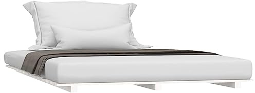vidaXL Bed Frame - Solid Wood Pine, Small Double Size, Sturdy Slats for Enhanced Support, Easy Assembly, Modern & Bohemian Style, White