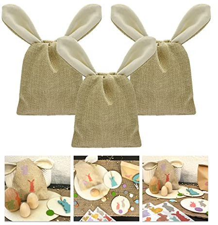 Oblique Unique® 3er-Set Jute Osterhasen-Beutel mit Knoten-Ohren – Naturfarben, Wiederverwendbare Stoffbeutel aus Jute & Baumwolle – Ideal für Osterdeko, Geschenkverpackung, Mitgebsel & DIY-Basteln