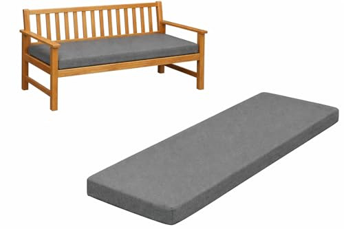 Brillars 100% Waterproof Garden Bench Cushion for 2/3/4 Seater – Outdoor Long Seat Pad with Removable Cover for Patio, Lawn, Garden, Office & Coffee Shop 3 Seaters 143x52x6cm Charcoal Grey
