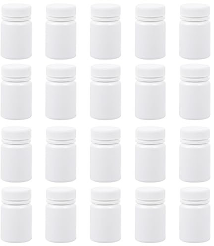 KALLORY Botellas de Pastillas Vacías de 50 Ml Botellas Pequeñas de Plástico para Medicamentos de 20 Piezas Contenedor de Almacenamiento de Polvo Sólido Portátil con Tapas Porta Pastillas