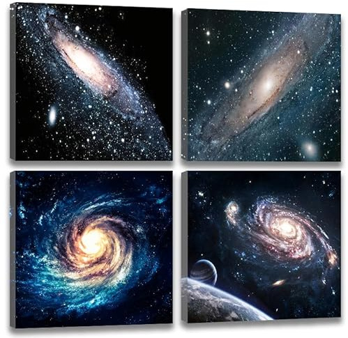 Nebula Pictures Space Wall Art - Galaxy Wall Decor Canvas Print Outerspace Universe Posters Set of 4 Panels Framed Paintings For Boys Girls Living Room Bedroom Bathroom Decor (12x12IN (30x30cm))
