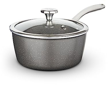 Tower Cerastone Pro 18cm Forged Aluminium Saucepan with Tempered Glass Lid, Non-Stick Coating, Graphite