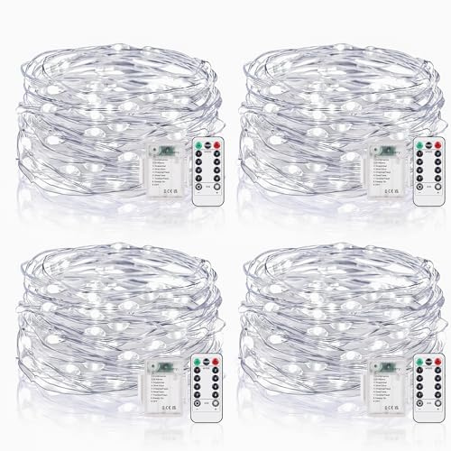 Vacoulery Lichterketten Batterie Timer [4 Pack], 5M 50 LED Lichterkette Batterie Wasserdichte Lichterketten 8 Programm für Zimmer Weihnachten Halloween Hochzeit Deko