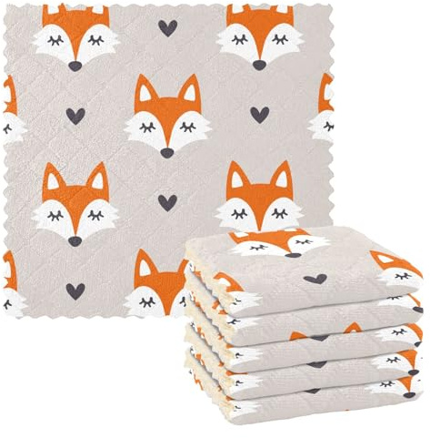 Mnsruu Microfibre Cleaning Cloths Cute Fox Forest Animal Reusable Dish Cloths for Washing Up 6 Pack Swedish Dishcloth Microfibre Cleaning Towels Washable Duster Rags Cloth Home
