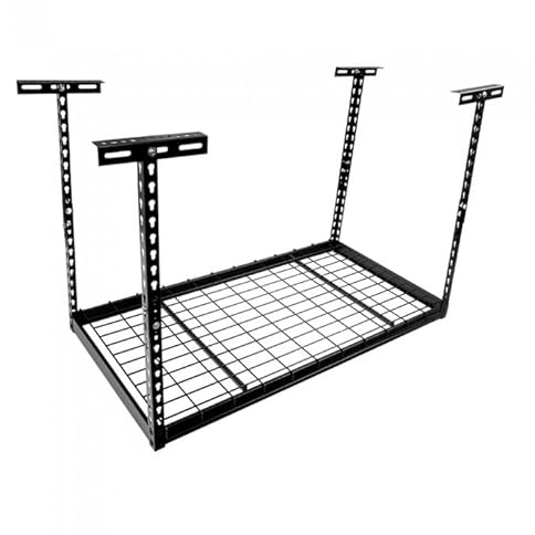 Velano Regal deckenhalterung - Hängeregal Decke - Werkstatt Schrank Metall - Halterung, Lagerregal mit Gitterboden - PGF 1 - Schwarz, 60x120 - Schwerlastregal - Garage - Kellerregal