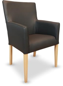 Quattro Meble Dunkelbraunes Fast schwarz Echtleder Esszimmerstühle mit hell Buchenholzbeinen Kross Arm Extra Stühle aus Echtleder Lederstühle Sessel mit Armlehnen Echt Leder Esszimmer Stuhl