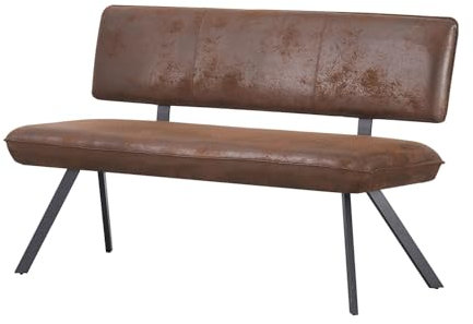 B&D home® Sitzbank Juna 160 cm – gepolsterte Esszimmerbank mit Rückenlehne, V-Metallgestell schwarz, Microfaser Wildlederoptik in Braun, modern Industrial Design für Esszimmer, Küche & Flur