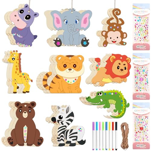 TOPJOWGA Tier Holz Bastelset, 27 Stück Bastelset für Kinder, Holzbastelsets für Kinder, Holz zum Basteln Kreative Kunst Bastelbedarf, Tier zum Bemalen für DIY Kinder Malen Dekoration