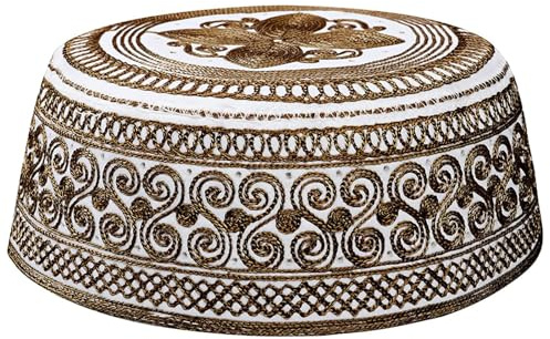 HIQIU Män muslimsk islamisk bön Kufi hatt arabisk indianhatt beanie keps broderi platt bönhatt, Mörkbrun, 56/58 cm