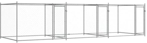 vidaXL Hundgård med dörrar grå 6x2x1,5 cm galvaniserat stål