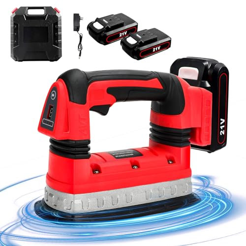 Cordless Tile Vibration Tool with 2Pcs 1500mAh Batteries, 0-14000RPM, 6 Adjustable Speeds, with LED Display and Lock Button, 50kg Adsorption, Larger Working Area, for 300cm Tiles