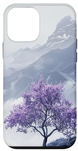 Custodia per iPhone 12 mini Lilla Paesaggio montano Albero viola Vista serena