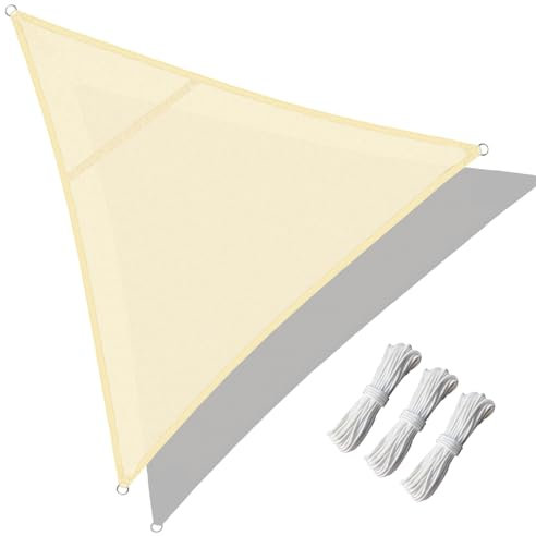 Sonnensegel Dreieckig 3x3x3m,Premium Polyester Oxford PES Sonnensegel Wasserdicht Für Sonnenschutz Terrassenüberdachung Garten Balkon Sonnenschutz Inkl Befestigungsseile(Creme)