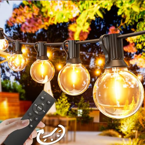 Svater Festoon Lights Remote Control, 30Mx2 Garden Lights Connectable Dimmable Timer 3 Modes,104 Shatterproof 1W LED G40 Bulbs,2700K Warm White Waterproof IP45 for Garden, Yard, Terrace, Wedding