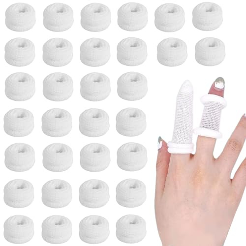 EUDUQ fingerförband, 32 stycken fingerbandage, fingerskydd förband, hög ventilerande fingerbob, stretchig fingertrosor, fingertoppsförband för fingerskydd vid skador (vit)