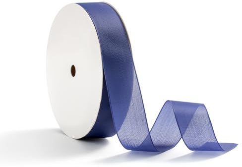 MORSUNBELA Schleifenband Blau Breit Royalblau Geschenkband Hochzeit Chiffon Band Dekoband Stoffband Dunkelblau,25 mm x 13 m