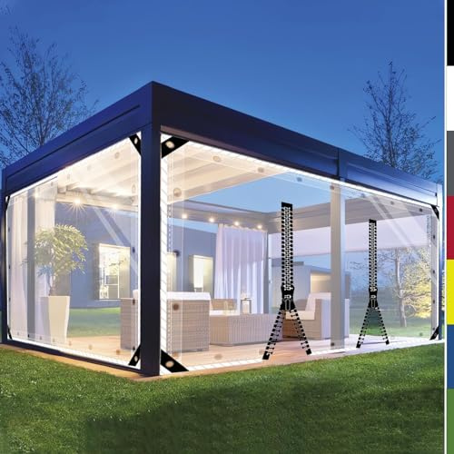 HQQMNY Transparent Waterproof Tarpaulin With Eyelets - 0.5 mm Outdoor Curtains, 560 g/m² PVC Weatherproof Fabric, Rain Cover for Gazebo and Tent