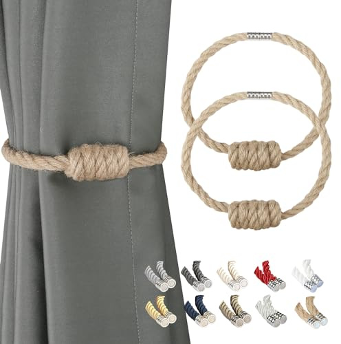 BEL AVENIR Embrasses de rideaux magnétiques tissées à la main, attaches à rideaux modernes avec nœud exquis, pour décoration intérieure (Jute, lot de 2)