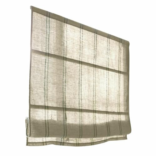 Loberon Faltrollo Fides, Elegantes Design, Höhenverstellbar, Sichtschutz, Fensterdekoration, Baumwolle, leinen/grün