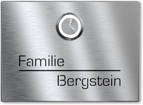 Graviers Funkklingel mit Gravur – Kabellose Türklingel aus gebürstetem V2A Edelstahl, personalisierte Lasergravur, wählbare Größen (110x80mm & 160x120mm), 300 m Reichweite im Freifeld, wetterfest