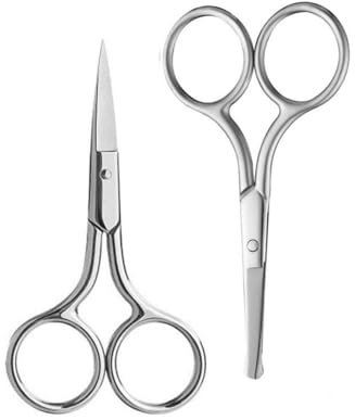 QLEUIFT 2 pcs Tijeras para el Pelo de la Nariz, Tijeras de Punta Redondeada, Tijeras, Tijeras de barbero, Tijeras para Barba, Punta Redondeada, Bigote, Barba, Tijeras para Cejas faciales, recortador