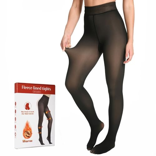 FAYBOX Fleece Lined Tights Women, Fake Translucent Thermal Winter Warm Fleece Tights, Sheer Thick Pantyhose Leggings for Women