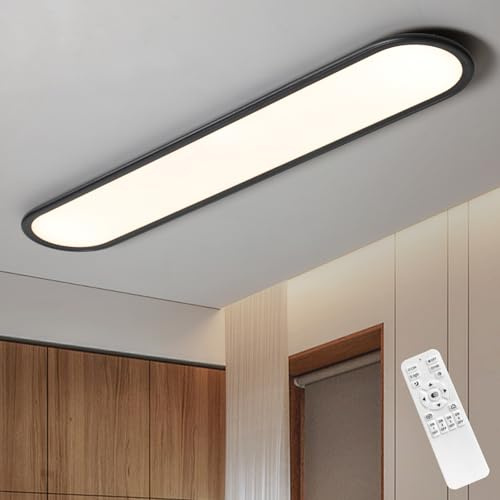 Ganeed LED Flat Panel Long Ceiling Light Fixture for Shop Lighting, 47.24 High Brightness Linear LED Ceiling Lamp, 51W Dimmable Low Profile Flush Mount Ceiling Light for Laundry Kitchen Office, Black