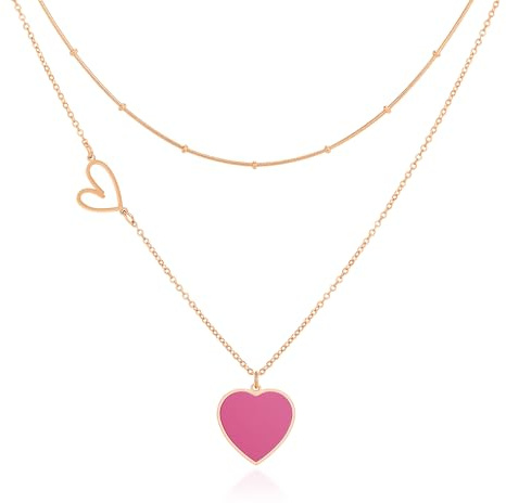 Linawe Collana con ciondolo a cuore da donna, collana in acciaio inossidabile da donna, catena a strati con ciondolo a cuore, gioielli da collana di tendenza Disponibile in oro, oro rosa e argento