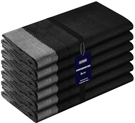 Cottoniva 6er-Set Stoffservietten mit Hohlsaum - Für Familienessen, Feste, Partys & den täglichen Gebrauch - Weich Gemütlich Maschinenwaschbar 100% Baumwolle Servietten 50x50 cm Schwarz