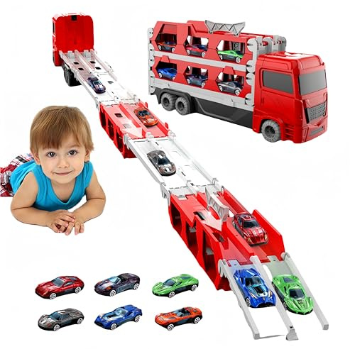 Bearbao Jungen Spielzeug für 3 4 5 6 Jahre alte Jungen, 65 Zoll Rennstrecke Transport LKW Auto Spielzeug für Kinder, Weihnachts und Geburtstagsgeschenke