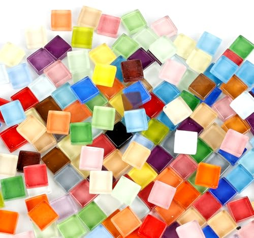 500g Bunte Kristall Mosaik Fliesen, 1 x 1cm Quadratische Mosaiksteine, Glasmosaik Bastelset, Mini Mosaik Fliesen für DIY Kunsthandwerk, Heim Deko, Fotorahmen, Blumentöpfe (Farbmischung)