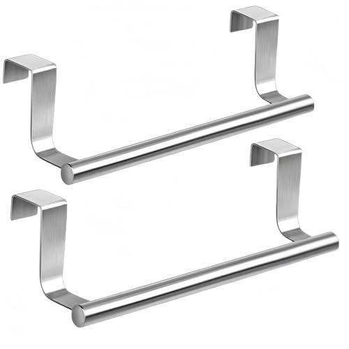 2 Stück Handtuchhalter zum Aufhängen an der Tür, Geschirrtuchhalter mit kratzfesten Streifen, Küchenhandtuchhaken ohne Bohren, Edelstahl, Silber, für Küche und Bad