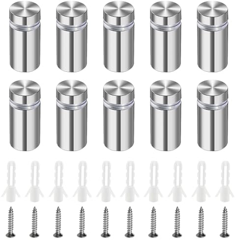Lyeteung 10 Piezas 12×25 mm Separador de Fijación de Vidrio, Tornillo de Publicidad de Acero Inoxidable, Vidrio Standoff Holder Tornillo, con tornillo y Tubo Expansión, para Letreros Sign Displays