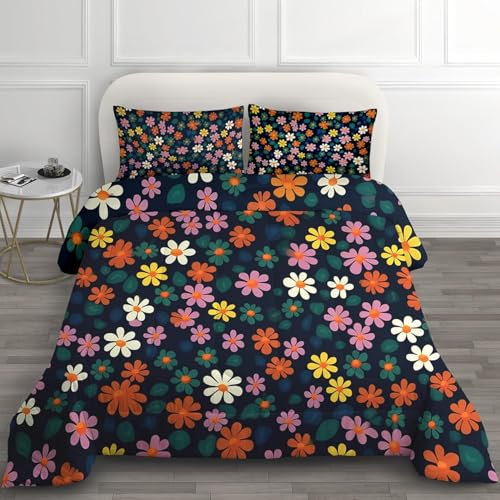 TMMDH Bettdecke 200x220 Ohne Bezug Nutzbar, Bunte Blütenblätter Bettdecken Waschbar Ganzjahresdecke Kunst 4 Jahreszeiten Steppdecke, Bettzeug Microfaser mit 2 Kissenbezug für Sommer Winter Doppelbett