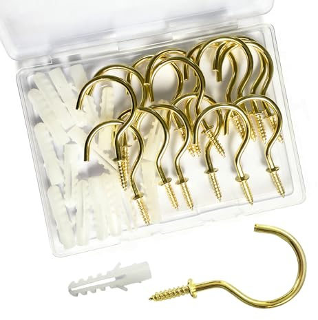 OYNUO 15 Pack Large Screw Hooks for Hanging - 2.9 Inch Heavy Duty Metal Ceiling Hooks for Hanging Plants, Hanger Hook for Kitchen Cups, String Lights, Christmas Decor, Indoor/Outdoor Use (Gold)