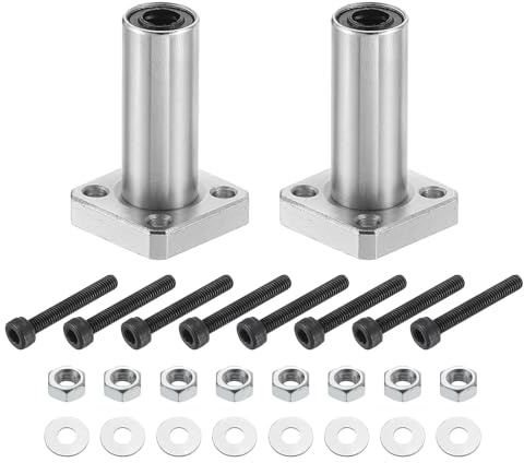 QUARKZMAN 2pz LMK6LUU Cuscinetti Lineari A Sfere 6mm Foro 12mm Nichelati | Diametro Esterno 35mm, Lunghezza 35mm, Flangia Rotonda, con Viti, per Macchine CNC Stampanti 3D