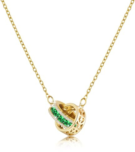 Linawe Edelsteine Anhänger Kette Damen, Statement Halskette Schmuck Set, Edelstahlkette Geburtsstein Kristall Kettenanhänger, Erhältlich in Gold, Roségold und Silber