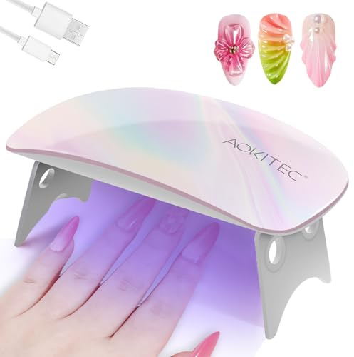 Aokitec Lampada UV led Unghie: Portatile Mini Lampada LED Fornetto unghie compatibile con smalti in gel, Gel costruttore,poly gel,2 timer & USB, ideale per nail art regalo donne (Sfumato)