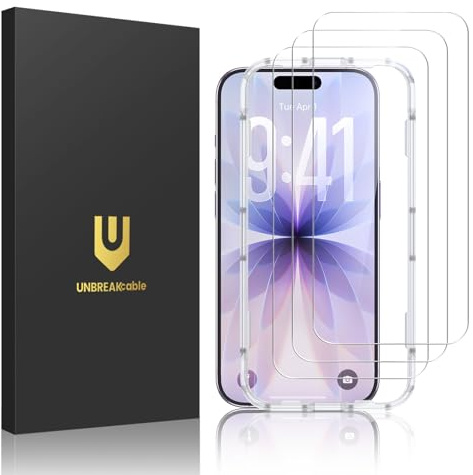 UNBREAKcable 3-Pack Screen Protector for iPhone 17, Double Shatterproof Tempered Glass [Easy Installation Frame] [9H Hardness] [99.99% HD Clear] [Case Friendly] for iPhone 6.3 inch