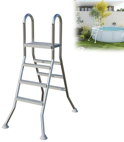 Suusolny Premium Edelstahl-Poolleiter mit 3 Sicherheitsstufen (165 cm Höhe) - rutschfeste Pedale & stabile Gummifüße - Ideal für Aufstellpools 1,2-1,6 Meter - Einfache Montage